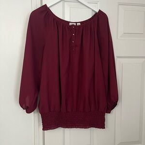 Cato Red Smocked Blouse with Relaxed Fit